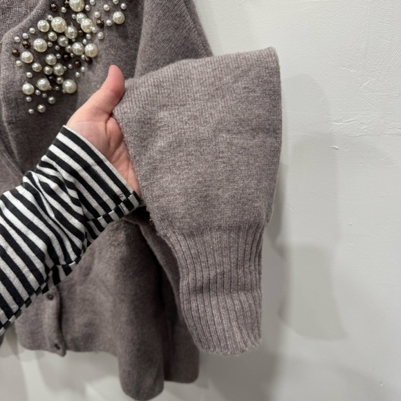 Anthropologie Moth Cardigan Sweater Pearl Neck Taupe Grey Alpaca Wool Large - Picture 7 of 11